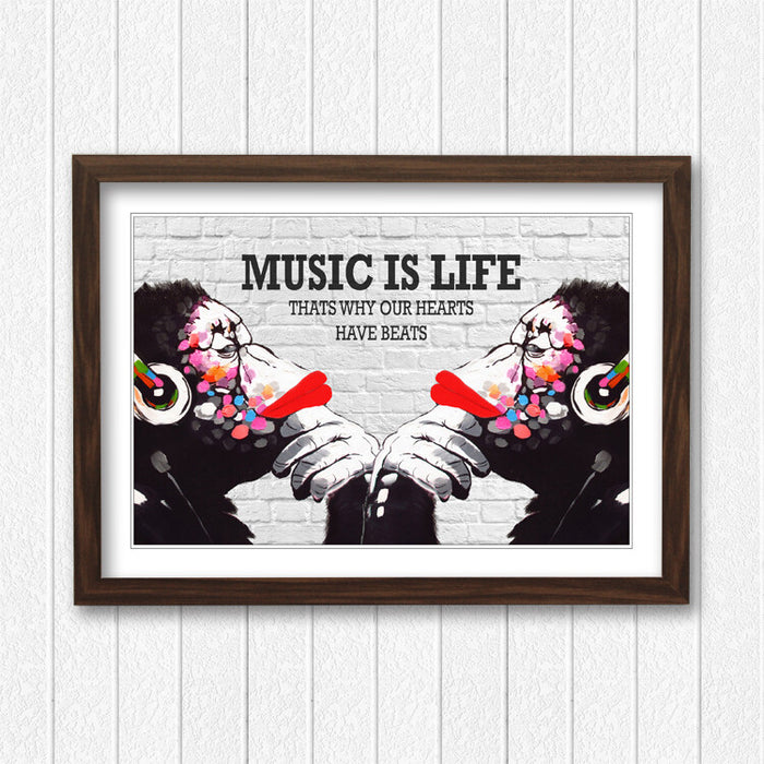 MONKEY DJ BANKSY STYLE MUSIC IS LIFE STREET  FRAMED ART PRINT ARTWORK 4 SIZES FF