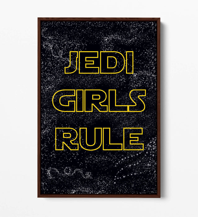 "JEDI GIRLS RULE" STAR WARS STYLE QUOTE KIDS ROOM -FLOAT EFFECT CANVAS ART PRINT