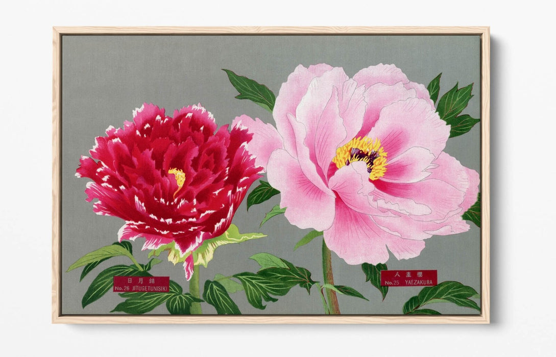 Vintage Canvas Wall Art – Pink Red Flower Art on 30mm Deep Float Frame