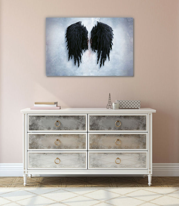 FALLEN BROKEN ANGEL WINGS BANKSY BLACK CANVAS STREET WALL ART PICTURE PRINT