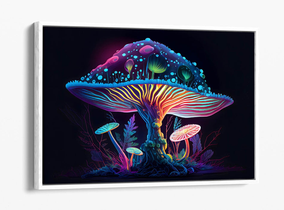 Canvas Wall Art – Rainbow Glowing Mushroom Print | Float Effect Canvas Home Decor
