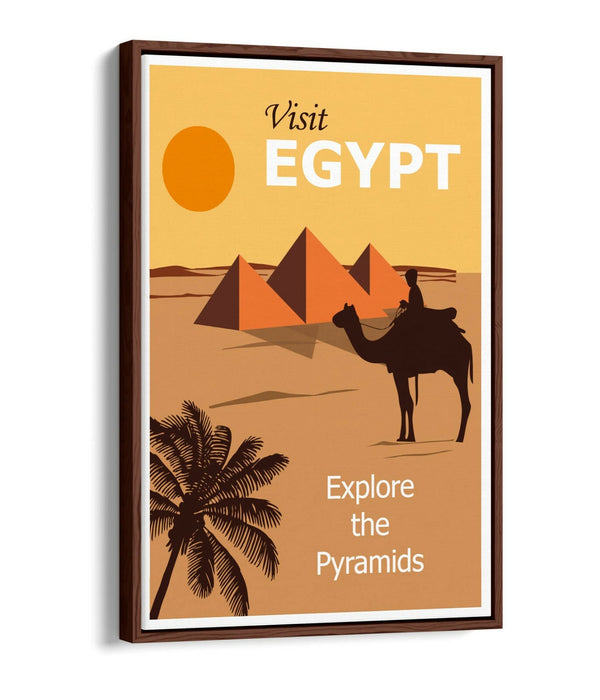 RETRO VINTAGE VISIT EGYPT TRAVEL POSTER, PYRAMIDS -FLOAT EFFECT CANVAS ART PRINT