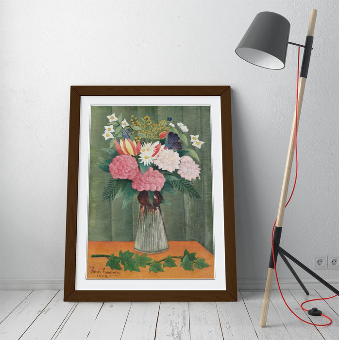 Framed Wall Art - 'Henri Rousseau, Flower Vase' Print With Woodgrain Frame