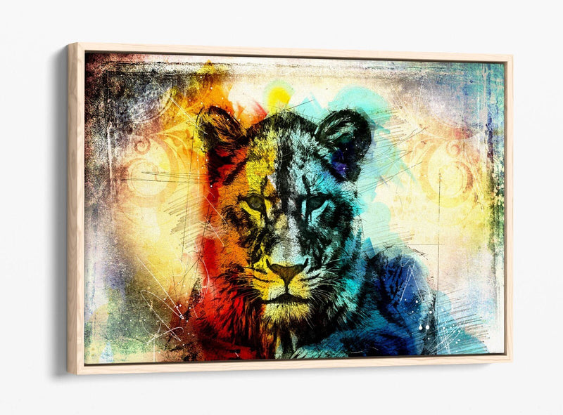 Lioness Canvas Wall Art – Multi Colour Sketch on Float Effect Canvas Print