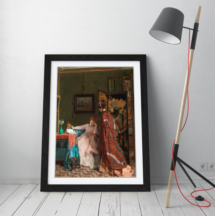 Framed Wall Art - Alfred Stevens The Visit Painting | Handmade UK Woodgrain Frame