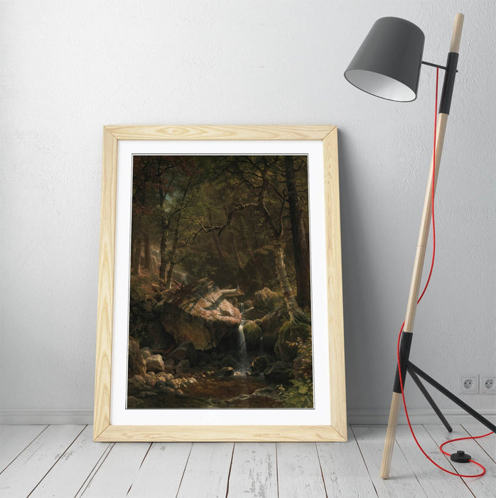 Framed Wall Art - Albert Bierstadt Mountain Brook Print With Woodgrain Frame