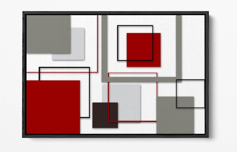Canvas Wall Art - Red Grey Abstract Shapes | Float Effect Frame, Bedroom Decor