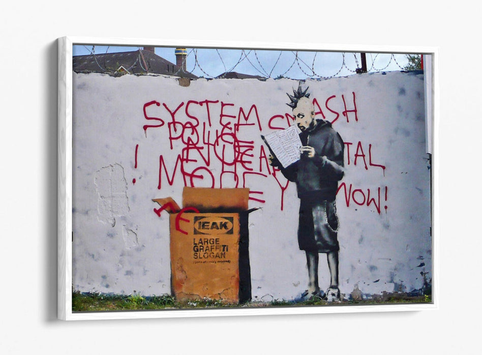 BANKSY IEAK -FLOAT EFFECT CANVAS WALL ART PIC PRINT- WHITE BROWN RED