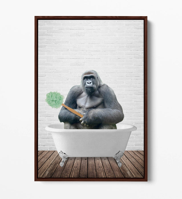 FUNNY GORILLA IN BATHTUB -BATHROOM FLOAT EFFECT CANVAS WALL ART FUNNY PRINT