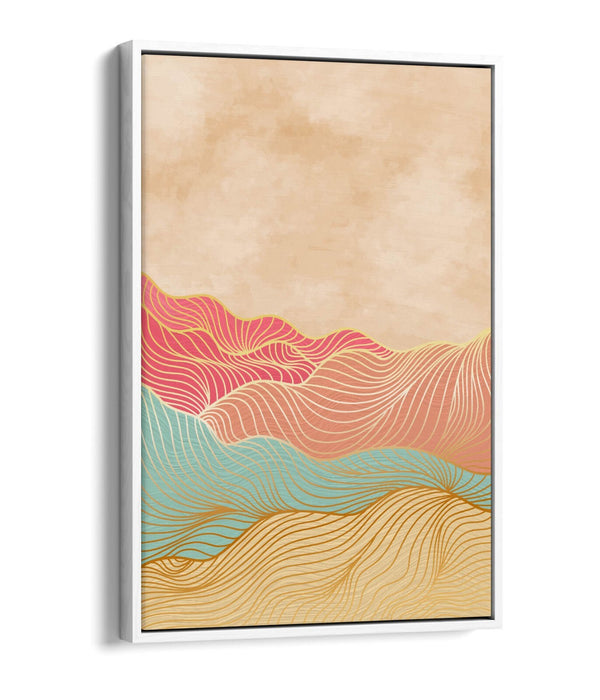 Canvas Wall Art - Abstract Multi Colour Mountains With Float Effect Frame
