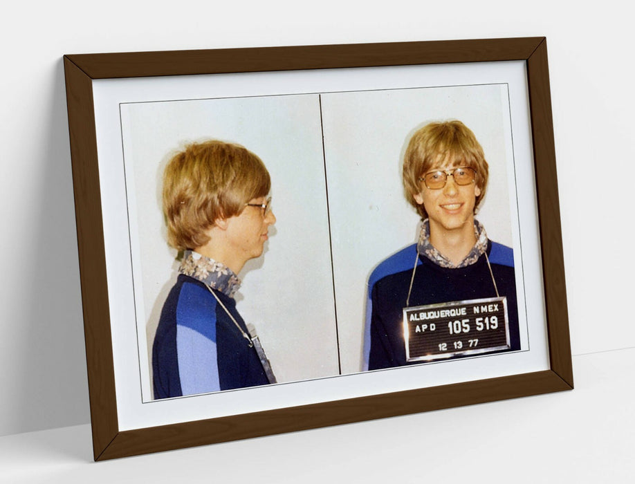 BILL GATES MUGSHOT 2 -ART FRAMED POSTER PICTURE PRINT ARTWORK- BLUE YELLOW