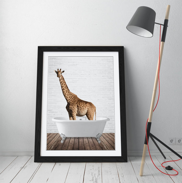 GIRAFFE IN BATHTUB -QUIRKY ART FRAMED POSTER PICTURE PRINT BATHROOM ARTWORK
