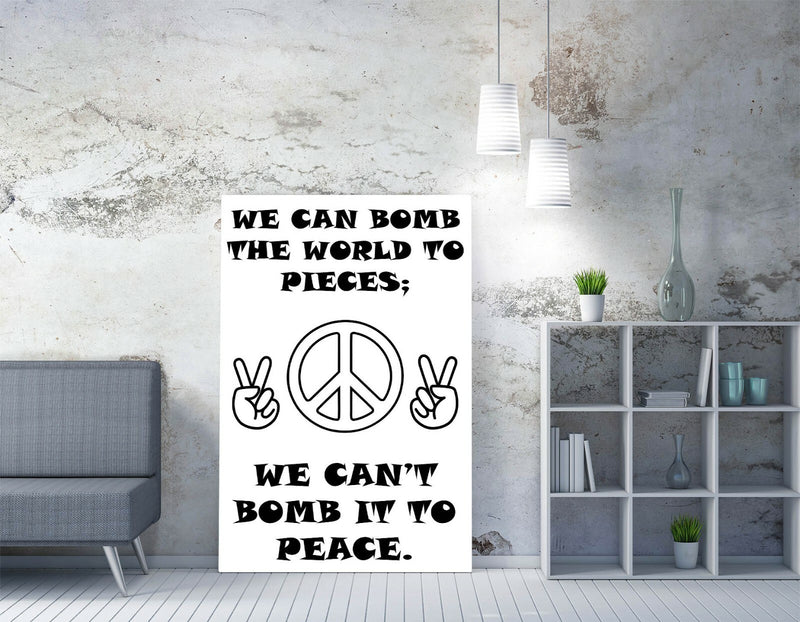 Anti-War Canvas Art - Handmade Peace Wall Art With Vibrant Hippie Quote Print