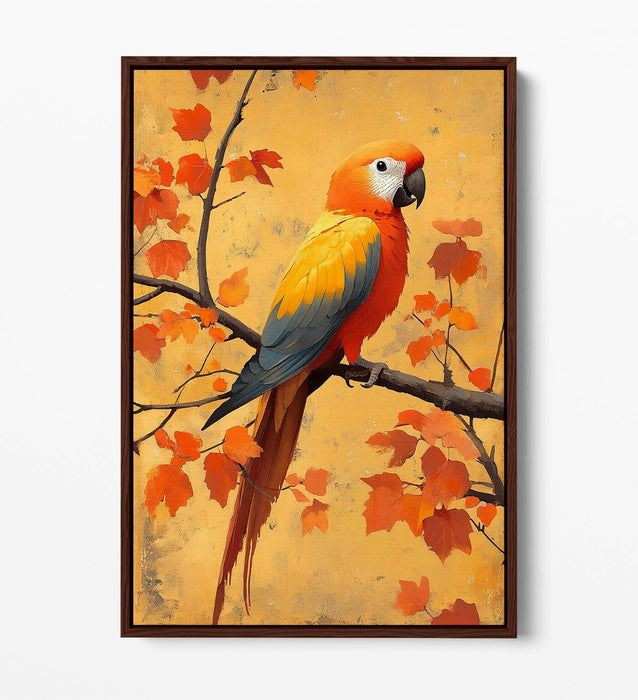 Canvas Wall Art – Orange Parrot On Autumn Tree | Float Effect, Handmade Print