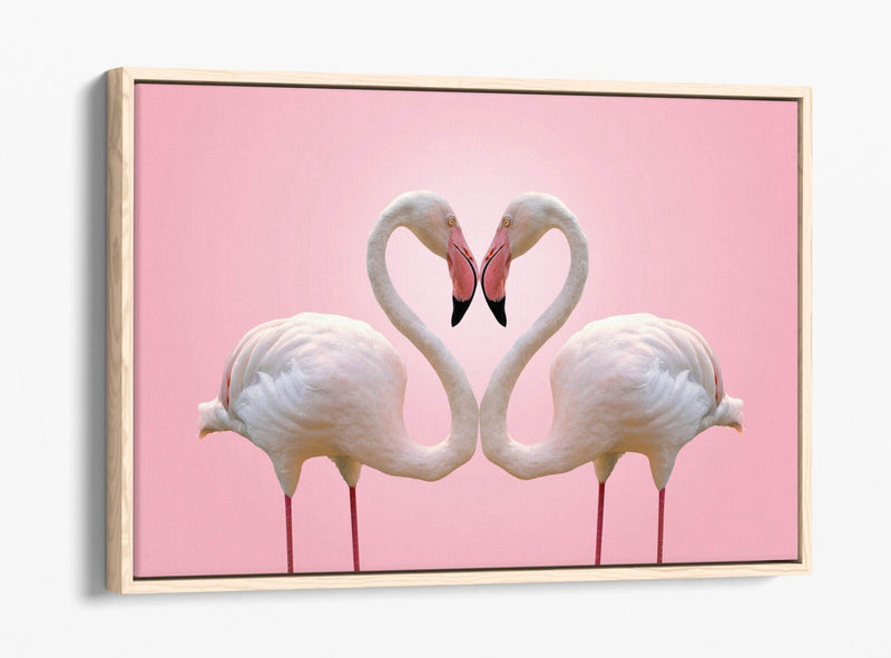 Flamingo Canvas Art - Premium Float Effect Canvas Wall Decor With Love Heart Print