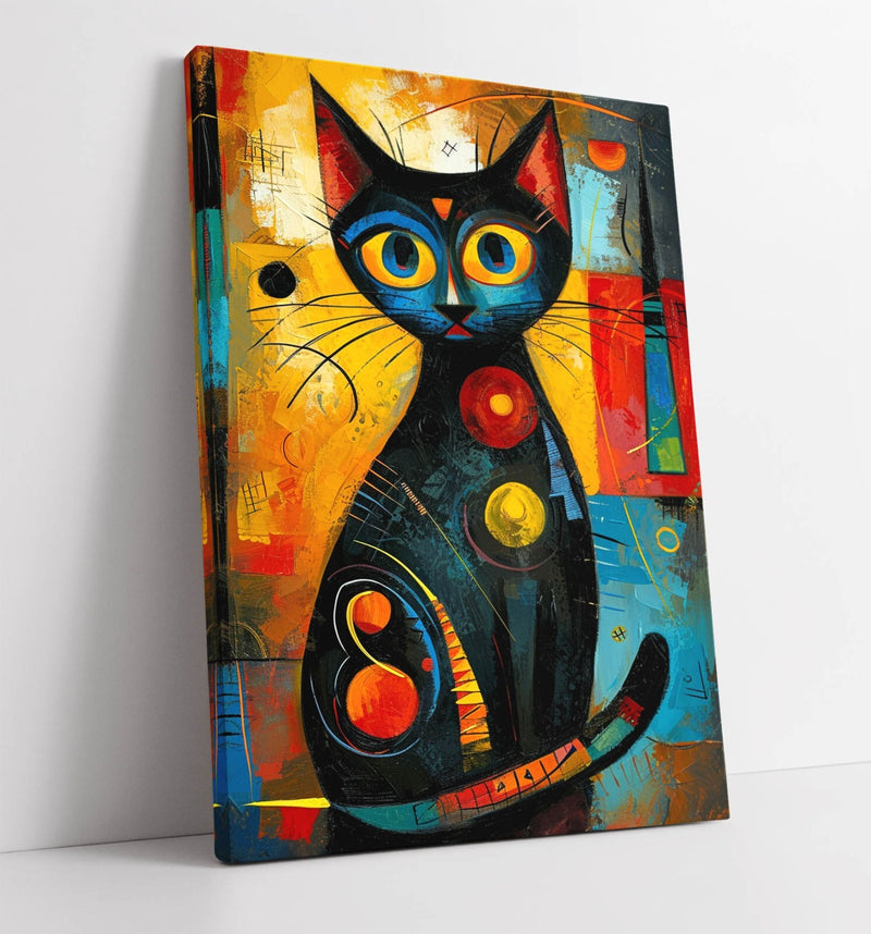 Black Cat Canvas Art - Abstract Wall Art