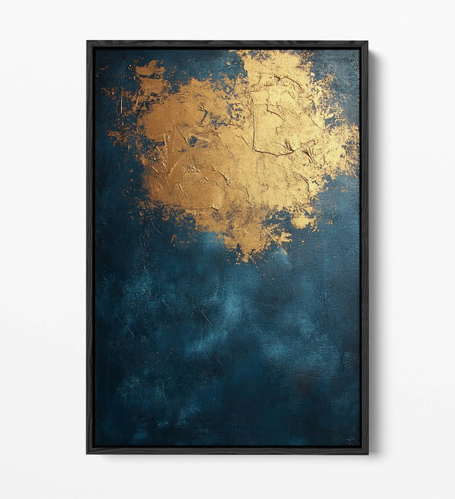 Float Effect Canvas Art – Blue Gold Artwork on Custom Deep Frame, Ready to Hang