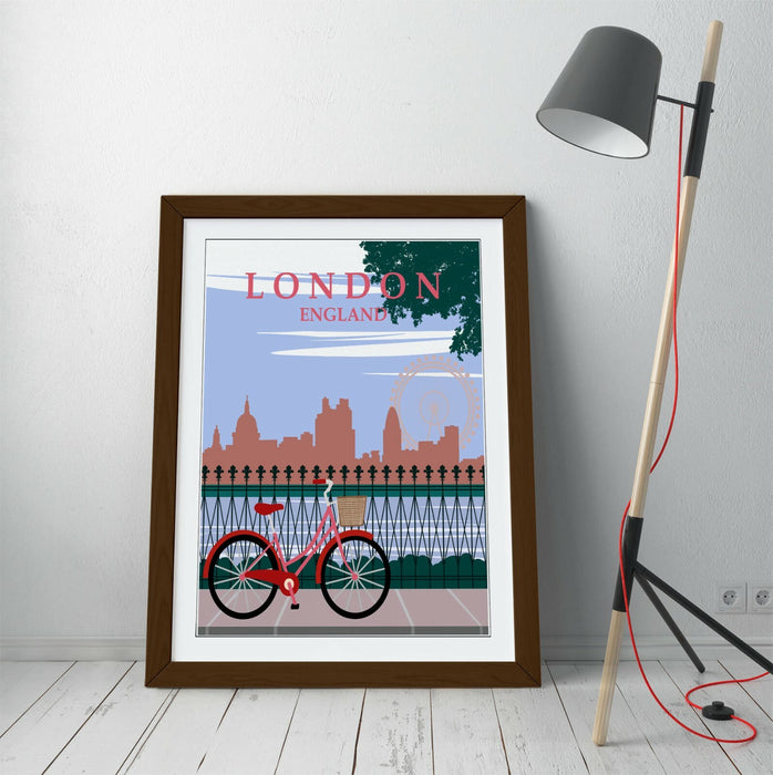 RETRO LONDON ENGLAND TRAVEL POSTER -FRAMED WALL ART PICTURE PRINT- PINK GREEN