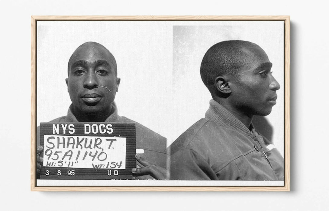 TUPAC MUGSHOT 1 -FLOAT EFFECT CANVAS WALL ART PIC PRINT- BLACK & WHITE