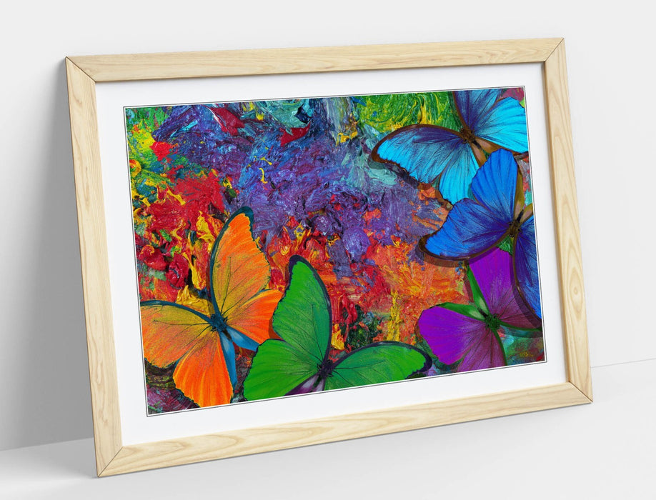 Framed Butterfly Wall Art – Abstract Multi Colour Poster Print | Ready To Hang