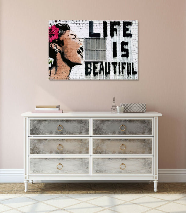 BANKSY - LIFE IS BEAUTIFUL CANVAS ART PRINT ARTWORK STREET XL OPTION