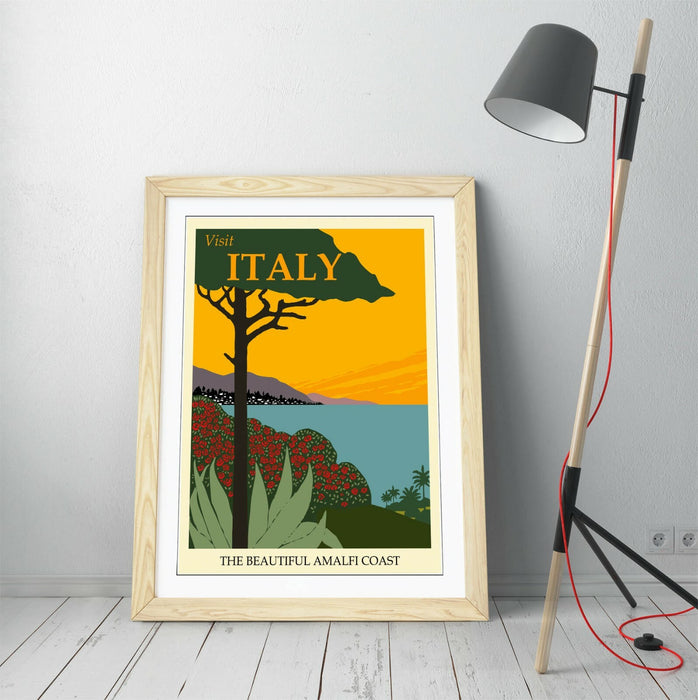 VINTAGE RETRO ITALY TRAVEL POSTER -FRAMED WALL ART PICTURE PRINT- BLUE, GREEN
