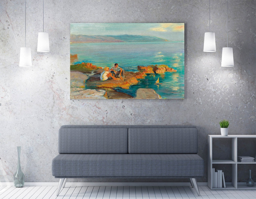 Canvas Wall Art - Children On The Beach Handmade Canvas Art Print With Scratch Resistant Finish