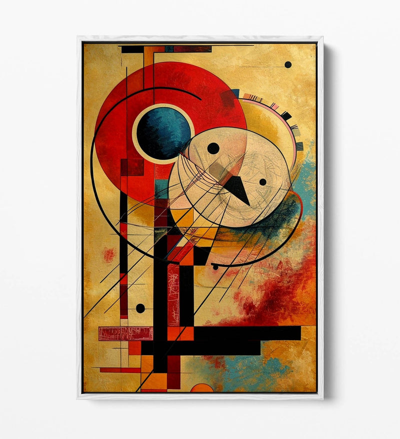 Canvas Art Print Abstract Wall Art - Kandinsky Style Red Beige Artwork With Float Effect Frame
