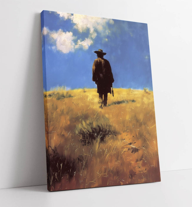 Canvas Wall Art - Wandering Cowboy Blue Sky Landscape | Handmade Ready to Hang Print