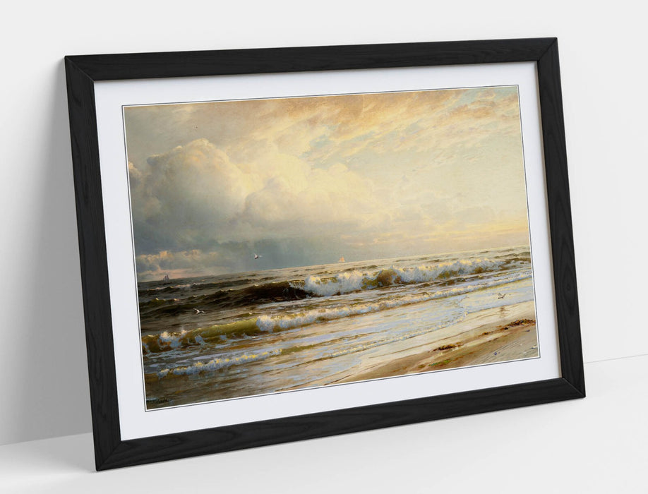 Framed Wall Art - Rockaway Beach Print on Matte Paper Poster with Woodgrain Frame