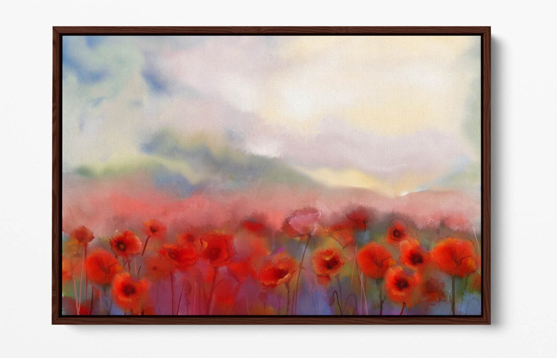 RED POPPY FLOWER FIELD BLURRED HOME DECOR FLOAT EFFECT CANVAS WALL ART PRINT
