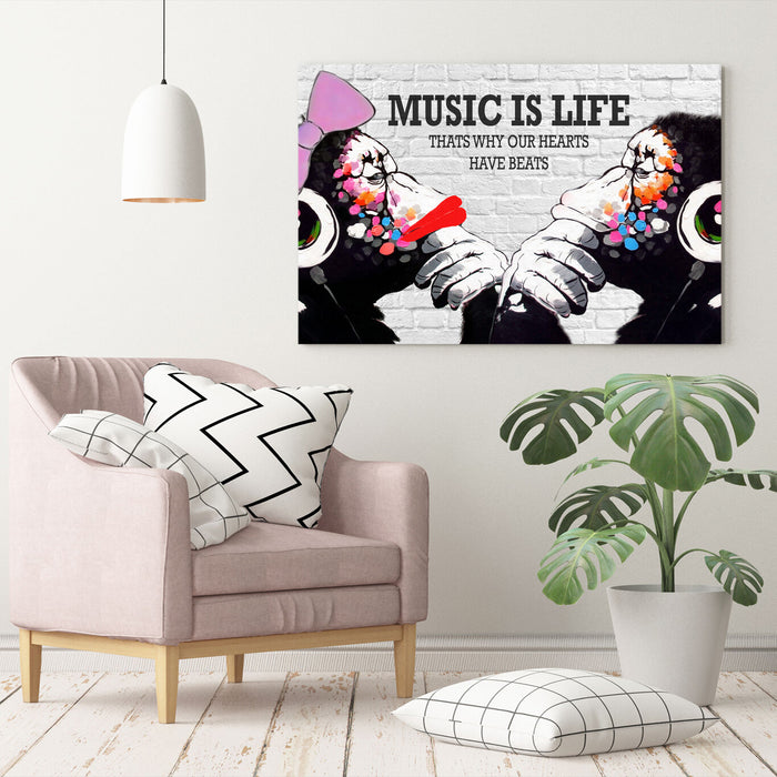 MONKEY DJ BANKSY MUSIC IS LIFE CANVAS STREET WALL ART PRINT ARTWORK GORILLA