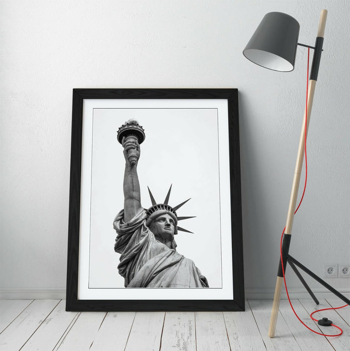 Statue of Liberty Wall Art - Framed New York City Print With Woodgrain Frame Finish