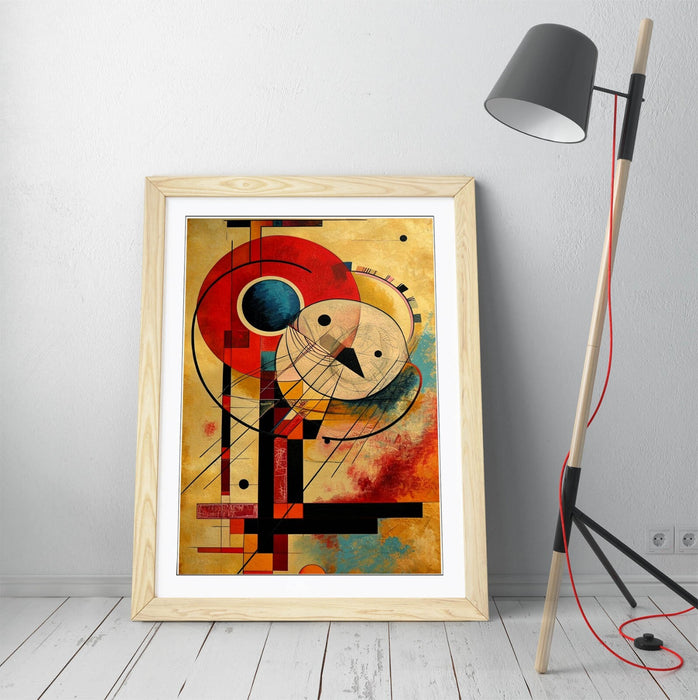 Framed Wall Art Abstract Red Beige Pattern Kandinsky Style Print - Handmade UK