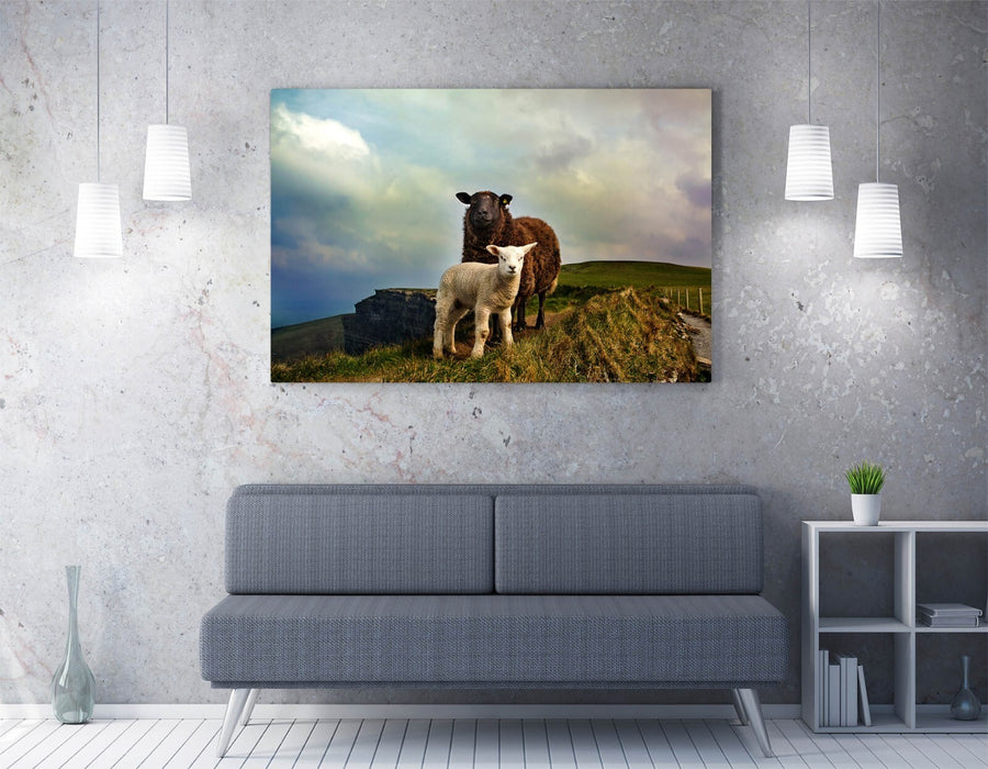 2 IRISH SHEEP MOUNTAIN LANDSCAPE HOME DECOR -CANVAS FRAMED WALL ART PIC PRINT