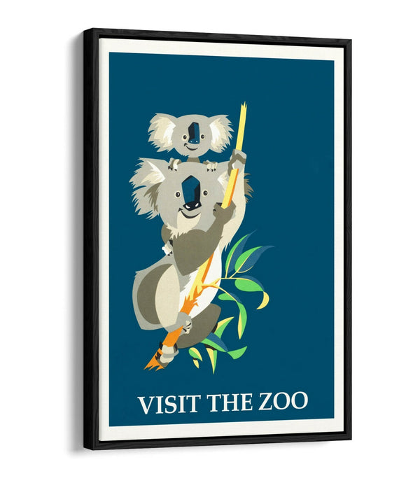 RETRO VINTAGE VISIT THE ZOO KOALA POSTER -FLOAT EFFECT CANVAS ART PRINT