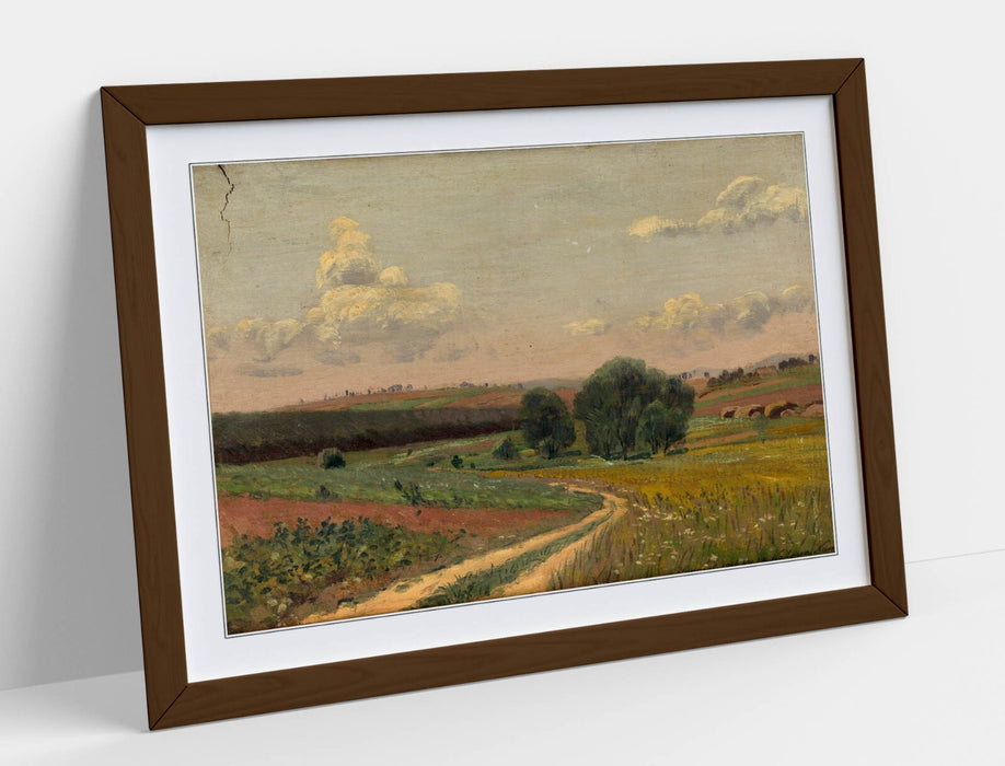 Framed Art Poster - Landscape Field Road Painting | Handmade UK Wall Art Print