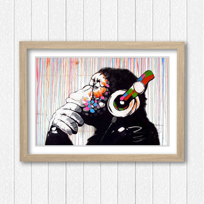 MONKEY DJ BANKSY STREET ART FRAMED POSTER PICTURE PRINT ARTWORK RAIN