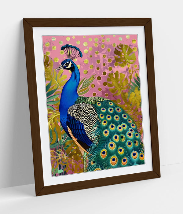 Peacock Wall Art – Framed Poster Print | Multi Colour Portrait Art Print