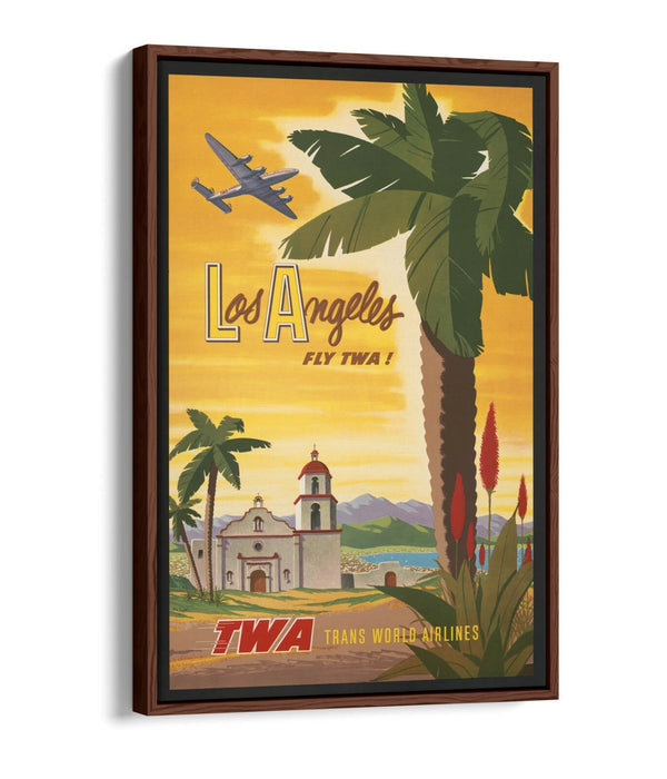 RETRO LOS ANGELES TRAVEL POSTER -FLOAT EFFECT CANVAS ART PRINT- GREEN