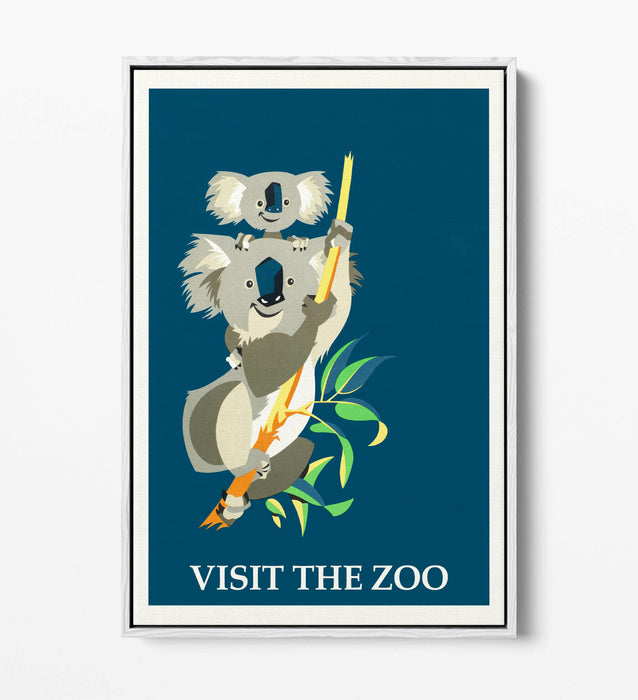 RETRO VINTAGE VISIT THE ZOO KOALA POSTER -FLOAT EFFECT CANVAS ART PRINT