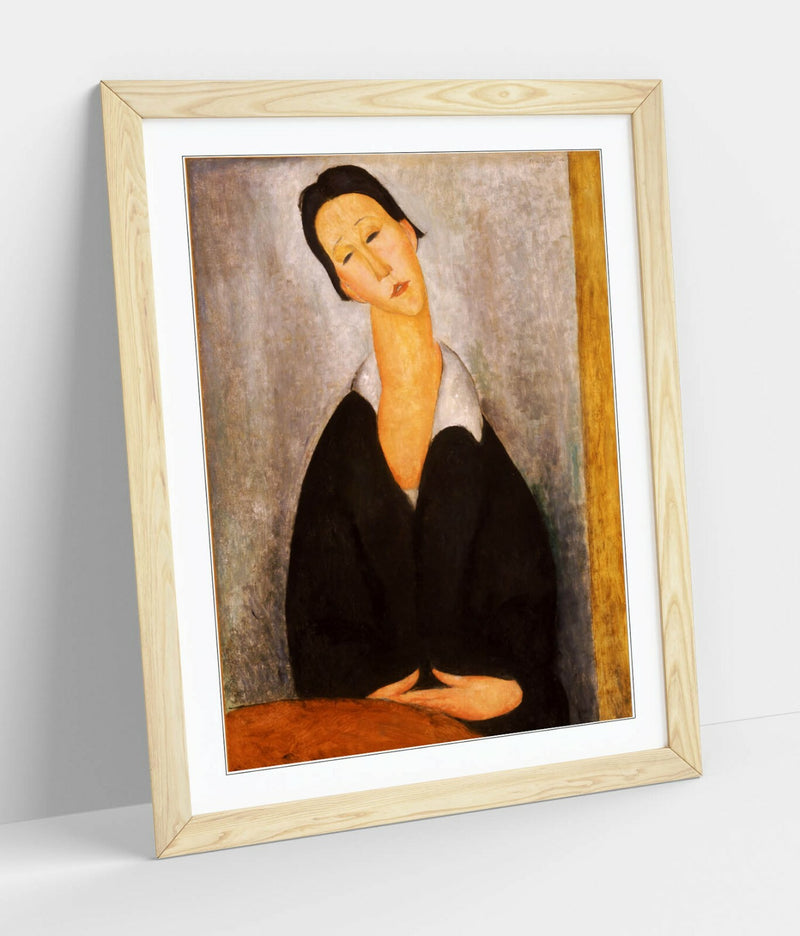 Modigliani Framed Wall Art – Polish Woman Portrait Print | Handmade Wood Grain Frame