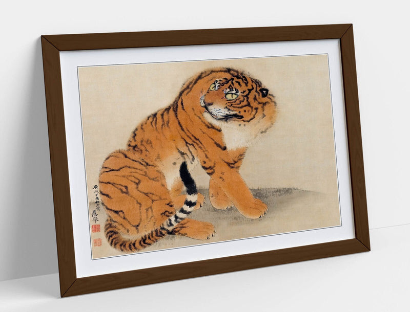 Framed Wall Art – Sitting Tiger by Maruyama Okyo | Handmade Japanese Print