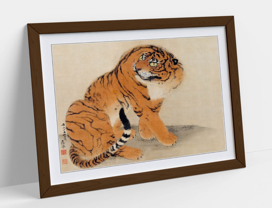 Framed Wall Art – Sitting Tiger by Maruyama Okyo | Handmade Japanese Print