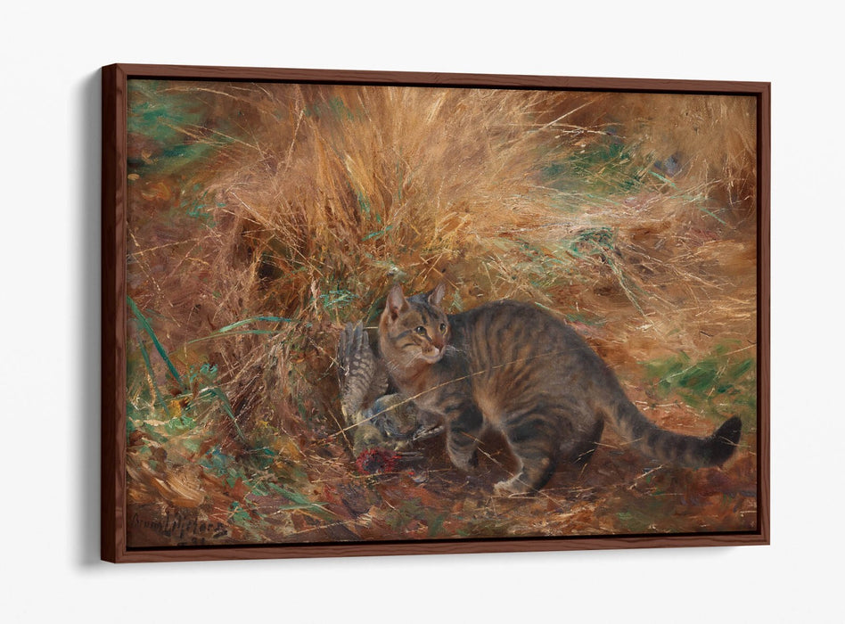 Canvas Wall Art – Bruno Liljefors Cat with Bird | Float Effect Premium Print