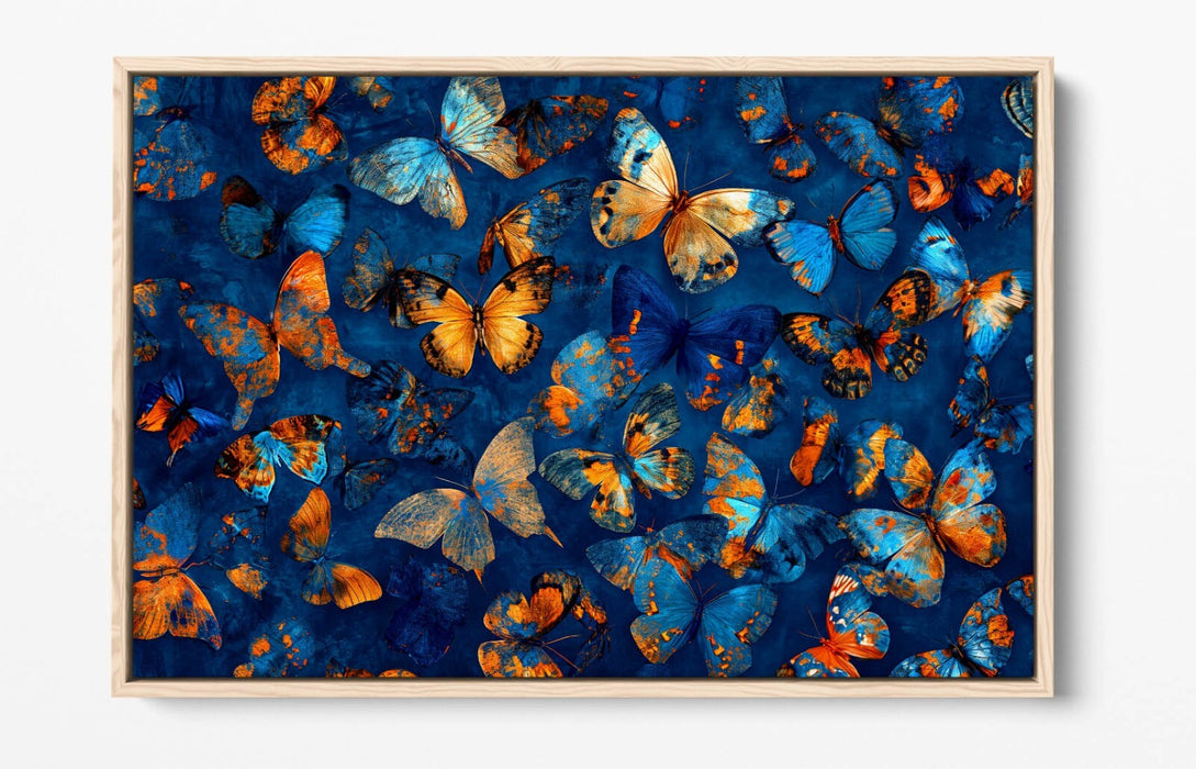 Butterflies Canvas Art - Orange Blue Float Effect On Premium MDF Frame