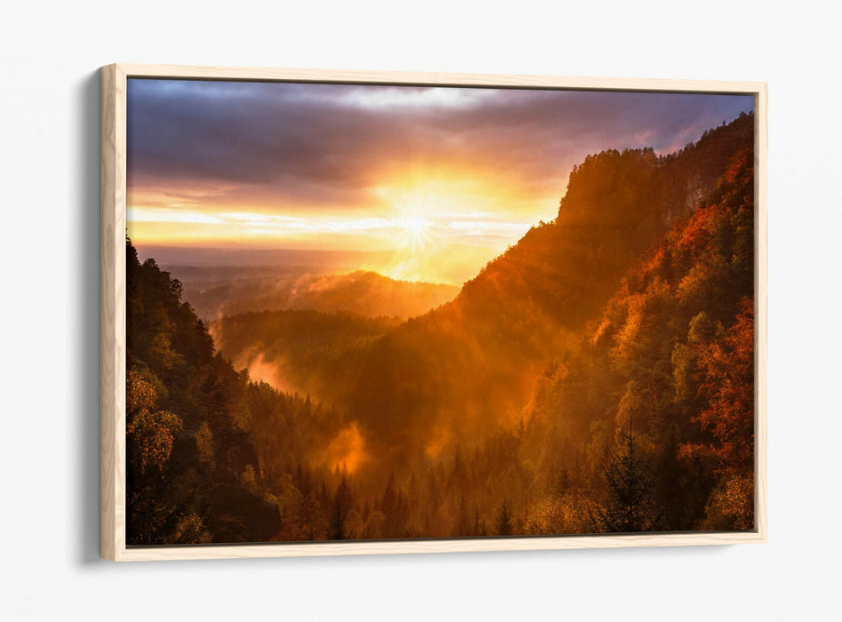 Canvas Wall Art - Mountain Forest Sunset Float Effect Print | Handmade Vibrant Decor