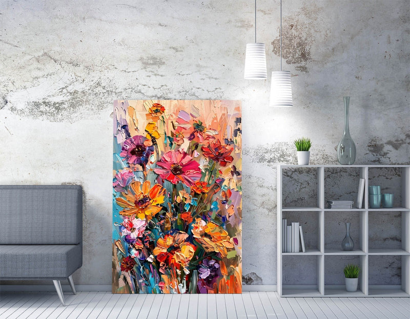 Impressionist Canvas Art - Handmade Flower Bouquet Print | Premium Varnish Finish