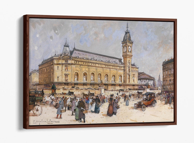 Float Effect Canvas Art – Eugene Galien-Laloue Lyon Station Painting on Custom MDF Frame