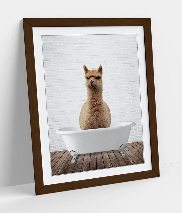 LLAMA IN BATHTUB -QUIRKY ART FRAMED POSTER PICTURE PRINT BATHROOM ARTWORK